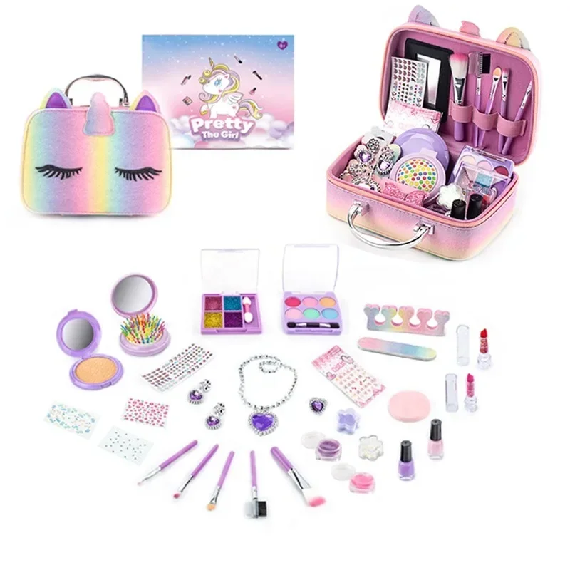 Cosmetics Toy Set Children Make Up Set Safe Washable Princess Beauty Pretend Play Toys Set Bag Nail Polish Real Makeup Kit