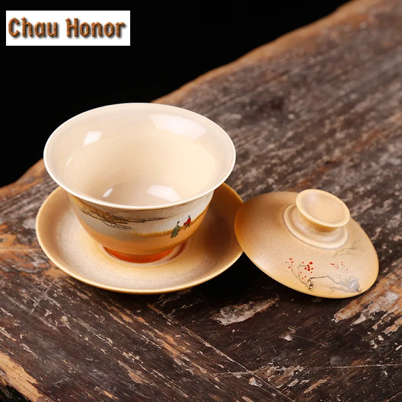 110ml High-end Japanese Tea Tureen Kiln Change Ceramics Tea Tureen Hand Painted Sancai Gaiwan Kung Fu Teaset Accessories Gift