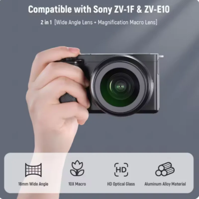 NEEWER 40.5mm HD 광각 렌즈 ( ZV-1F ZV-E10 A5000 A6000 호환), 2 in 1 18mm 광각 & 10배 매크로 추가 렌즈 어댑터