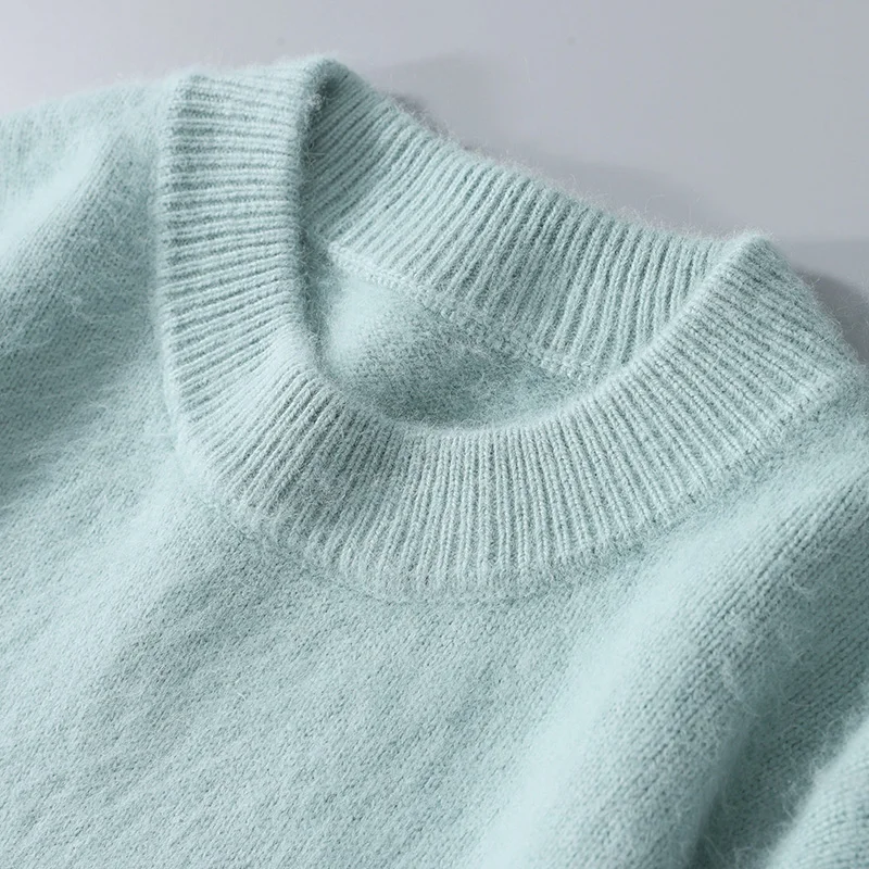 Autumn and winter new men's thick round neck 100% mink velvet sweater knitted pullover long sleeve fashion loose solid coat 4