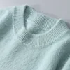 Autumn and winter new men's thick round neck 100% mink velvet sweater knitted pullover long sleeve fashion loose solid coat 4