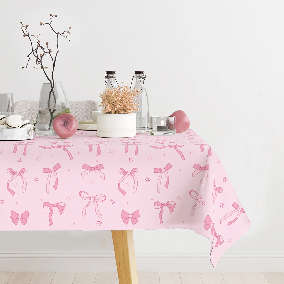 1pc Pink Bow Table Cloth Coquette Birthday Decorations Women Girls Bridal Baby Shower Birthday Party Stylish Party Decor