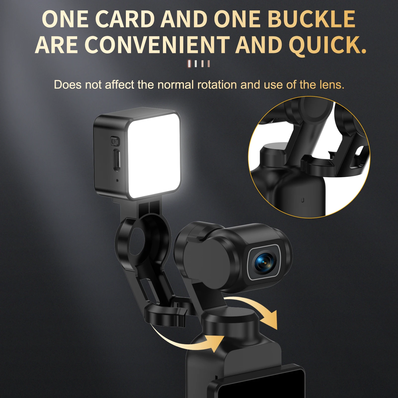 Achetez le Kit Lumière Magnétique 3 Couleurs pour DJI Osmo Pocket 3 posé à côté de la caméra, prêt à l'emploi.