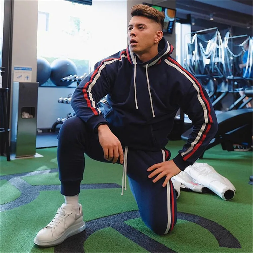 2021 New Men Sets Fashion Sporting Suit Brand Patchwork Zipper Sweatshirt +Sweatpants Mens Clothing 2 Pieces Sets Slim Tracksuit elmsk 2021 youth day fashion workwear pants vintage zipper panel personalized new harun pants loose relaxed pants