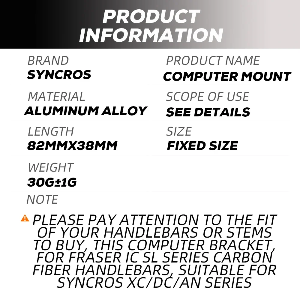 SYNCROS Fahrradcomputer-Halterung im Gabelstil für Oberrohr, kompatibel mit Lenkern der Fraser IC SL-Serie und XC/DC/AN-Serie – Schwarz – Detail 1