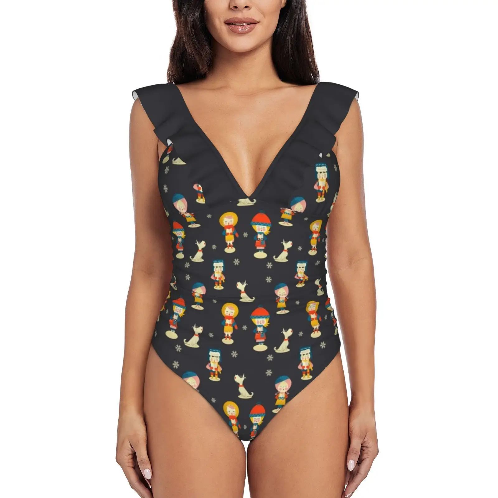 Christmas Carols Cantanti Sexy Ruffle Print Costumi Da Bagno Donna Costume Intero Donna Monokini Costume Da Bagno Natale