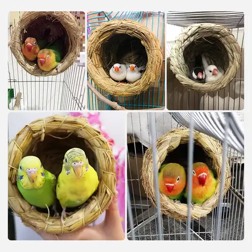천연 수제 밀짚 새 둥지 비둘기 집 앵무새 둥지, 따뜻한 애완 동물 침실 안뜰 작은 동물 새장, 1pc 2