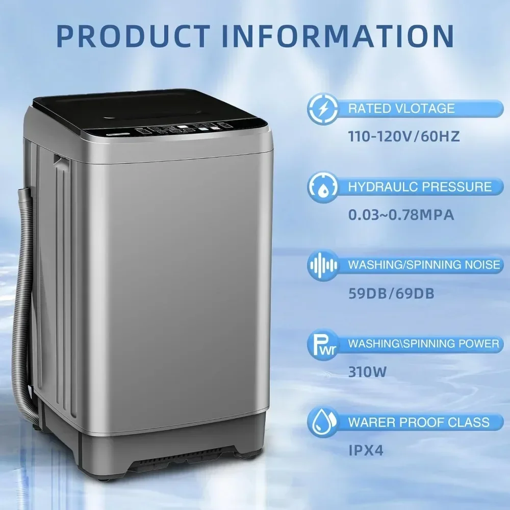15.6lbs Full-Automatic Washing Machine, Portable Laundry Washer with Drain Pump, 10 Programs 8 Water Levels with LED Display 3