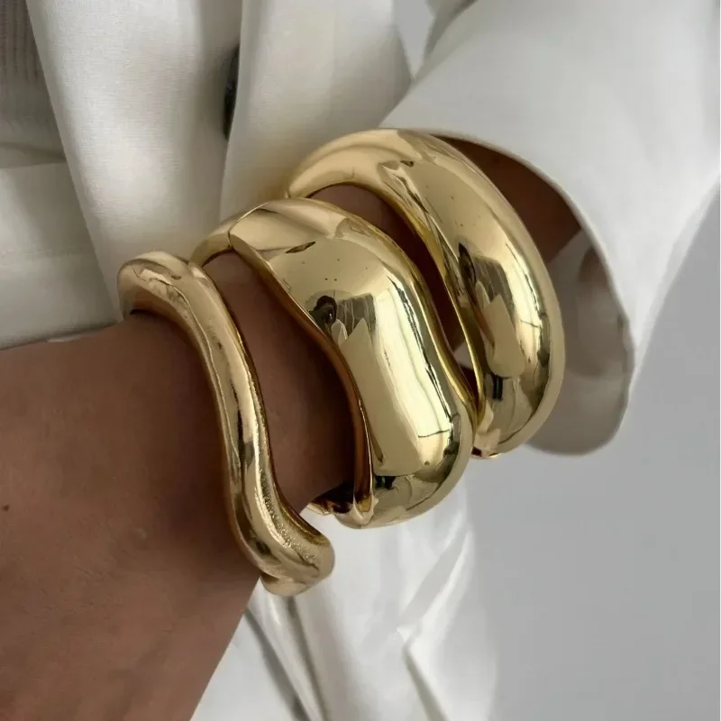 Wide Cuff Bangles Punk Geometric Metal Large Bangles for Women Men Exaggerated Luxury Jewelry bangle bracelet