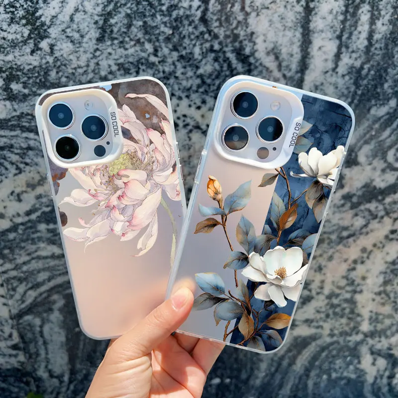 Vintage Elegant Pink Peony Flower Shockproof Laser Phone Case