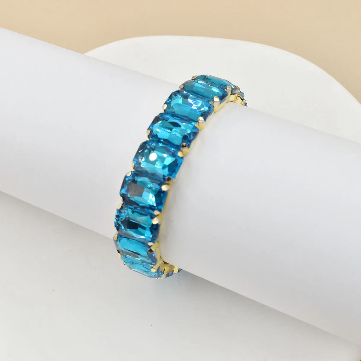 Colorful Geometric Crystal Square Elastic Bracelet – Boho Style