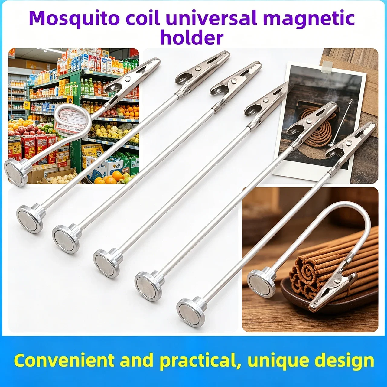 Magnetische Alligator-Klammer mit Mehrfachwinkel - Vielseitiger Mückenspiralhalter, Supermarkt-Etiketten- und Fotoständer mit starkem Magnet