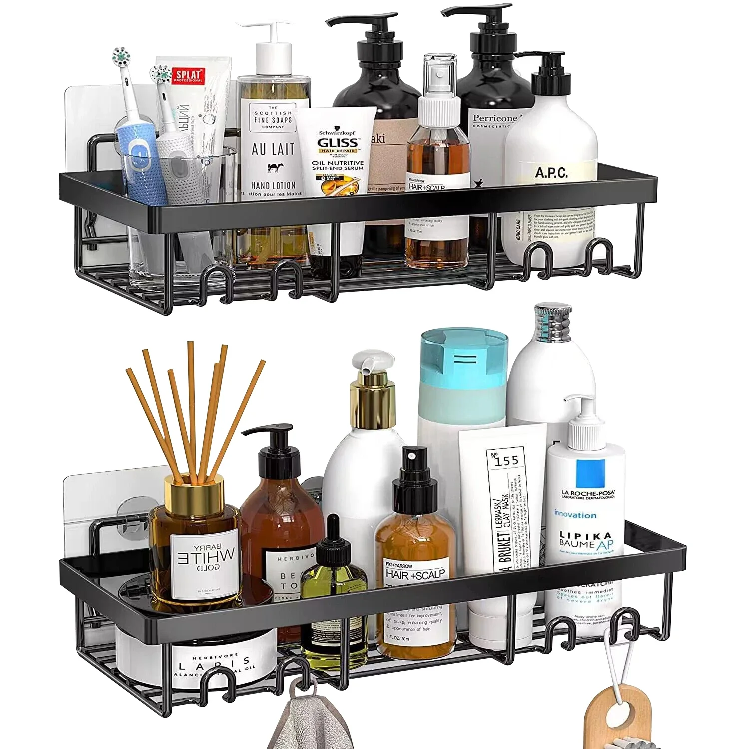 2-Pack Shower Caddy Shelf Organizer Rack No Drilling Traceless Adhesive Shower Wall Shelves Rustproof Bathroom Shower Storage