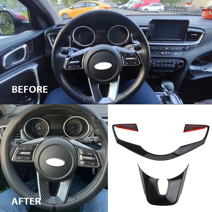 Für kia ceed forte k3 seltos xceed sonet gehen abs kohle faser auto lenkrad knopf aufkleber dekoration abdeckung verkleidung
