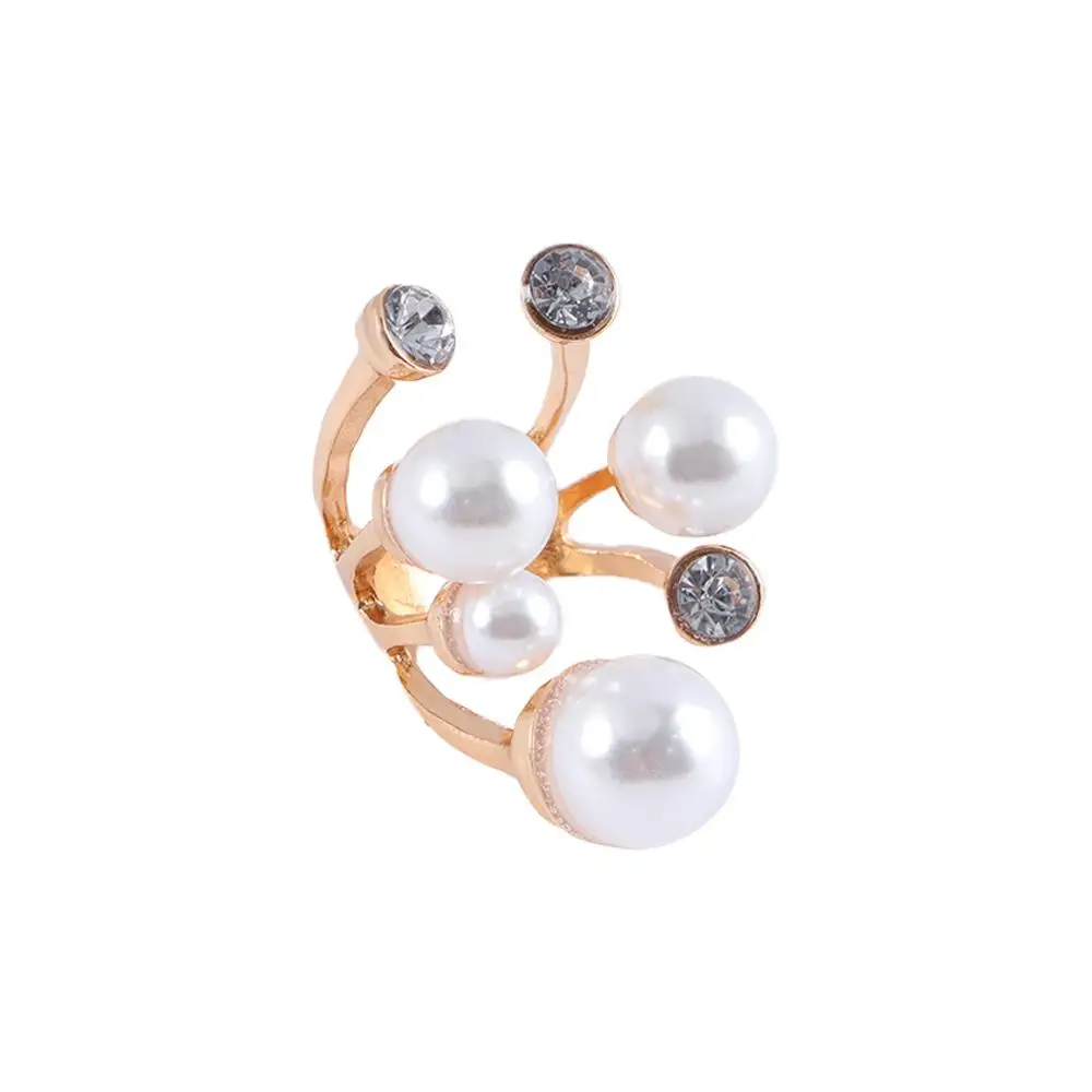 

Elegant Multi Pearl Rings Shiny Crystal Irregular Charm Ring Wedding Jewelry