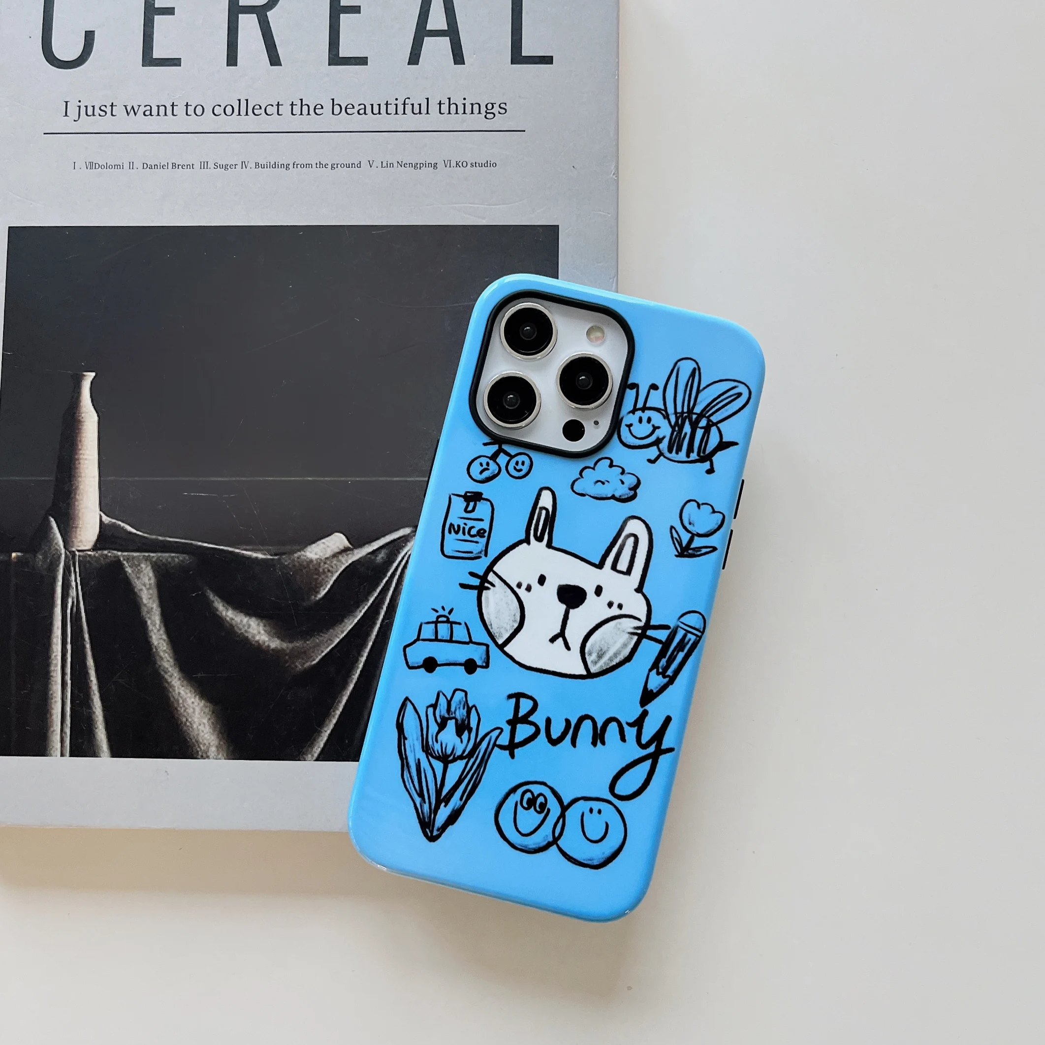 Blue bottomed cat Inclusive Magnetic Phone Case Two-In-One Film Protective Shell For iPhone 15 14 13 12 11 Pro Max Plus Mini
