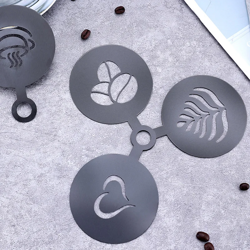 스테인레스 스틸 커피 스텐실 라떼 카푸치노 장식 스텐실, 케이크 쿠키 스프레이 페인트 아트 템플릿 베이킹 몰드, 4 개