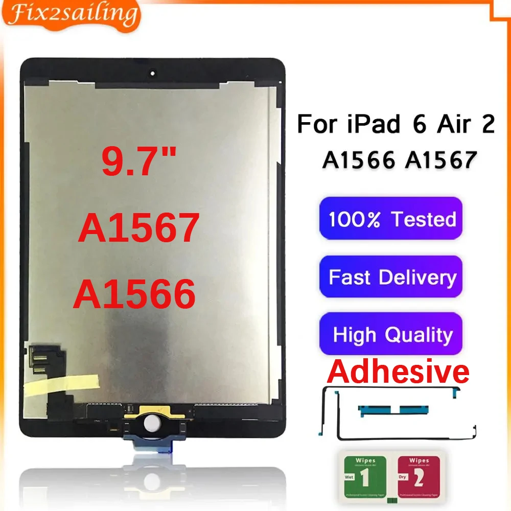 Touch glass screen and LCD assembled black Apple Ipad 6 or ipad air 2