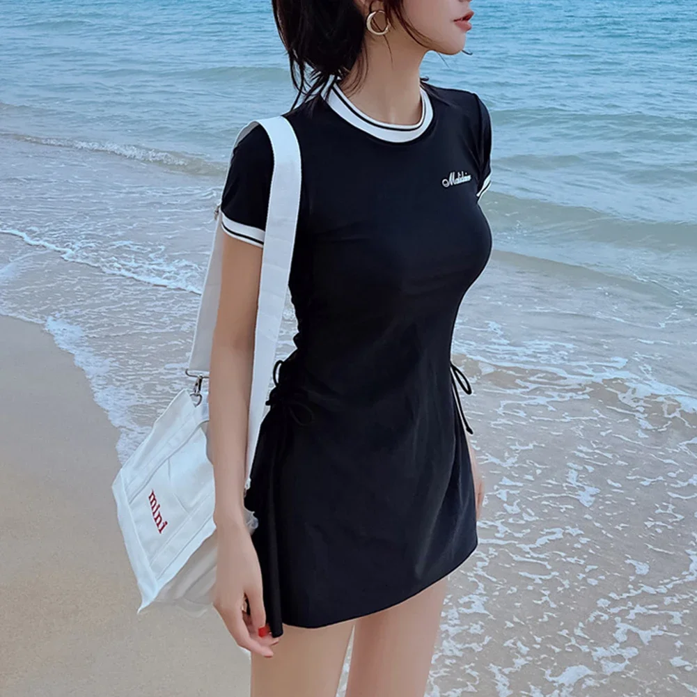 Professional Swimsuit One-Piece Skirt With Leggings Waist Side With Drawstring Swimsuit Hot Spring Pool Conservative Bikini