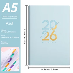 Bilingual 2026 Planner - A5 PU Leather Cover Weekly & Monthly Agenda Diary (Light Blue - PT - 70G)