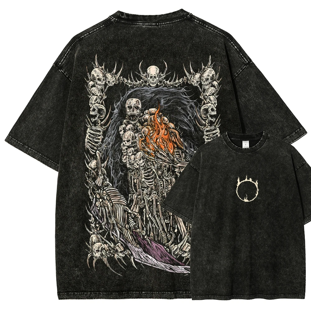 Classic Action Role-playing Game Dark Souls Graphic Print T-Shirt Men Women Retro Washed Cotton Loose Oversized Top Summer Tee 1
