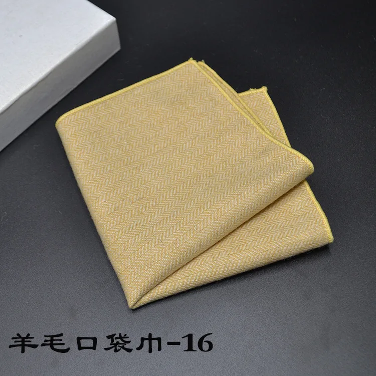 23*23CM New Vintage Wool Pocket Square Plaid Black Handkerchief Men's Business Suit Tie Accessories Scarf Hankies Tuxedo Cravat