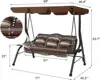 AECOJOY 3-Seat Proch Swing Chair Patio Canopy 2 Side Trays 3 Pillows Removable Cushion Wicker Stand Outdoor Balcony Deck Garden 4