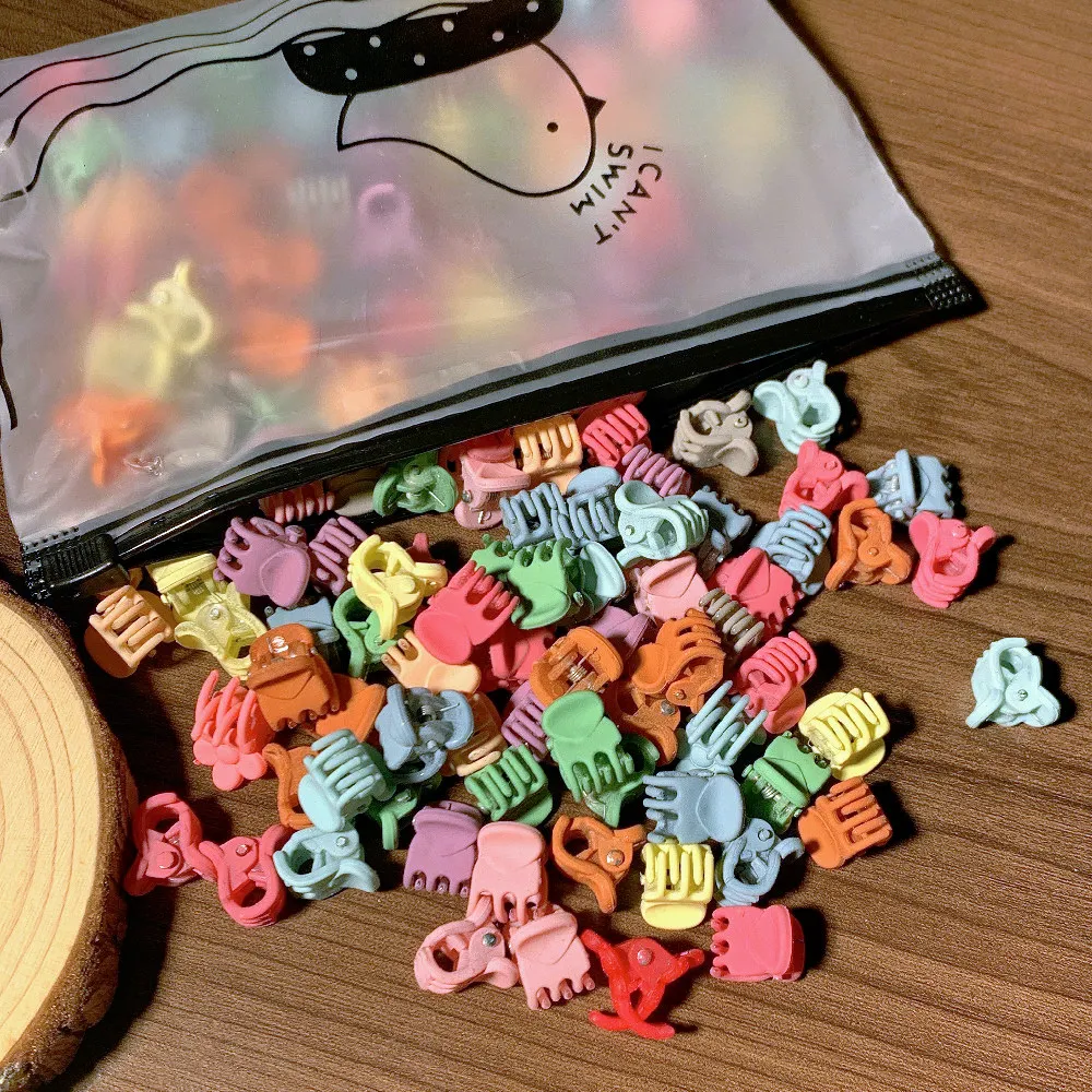 100pcs Pack Großhandel matti erte Süßigkeiten Farbe kleine Ornament Clips Haar Kralle Clips für Frauen Haarschmuck Mini Haarnadeln – Detail 3