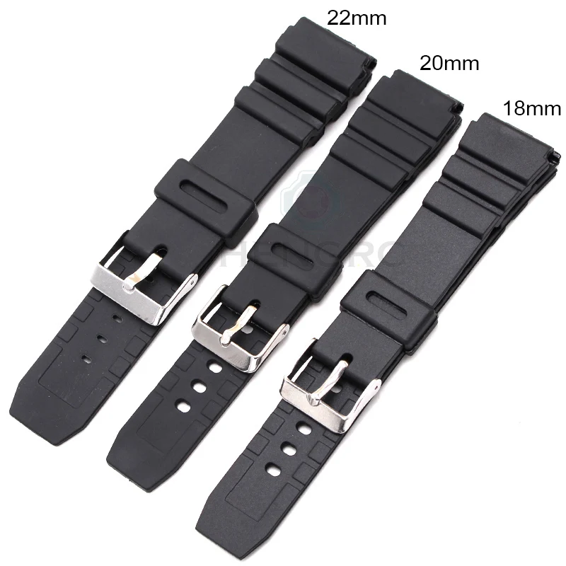 Black Silicone Sport Diving Watch Band with Silver Pin Buckle
