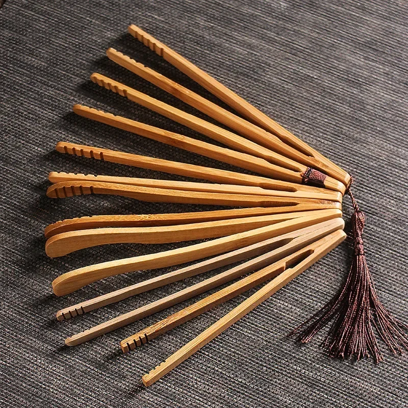 Hot Sale Bamboo Wooden Tea Clips Kitchen Food Tongs Salad Toast Tong Tweezer Ice Sugar Tea Clip Teaware Accessories Christmas