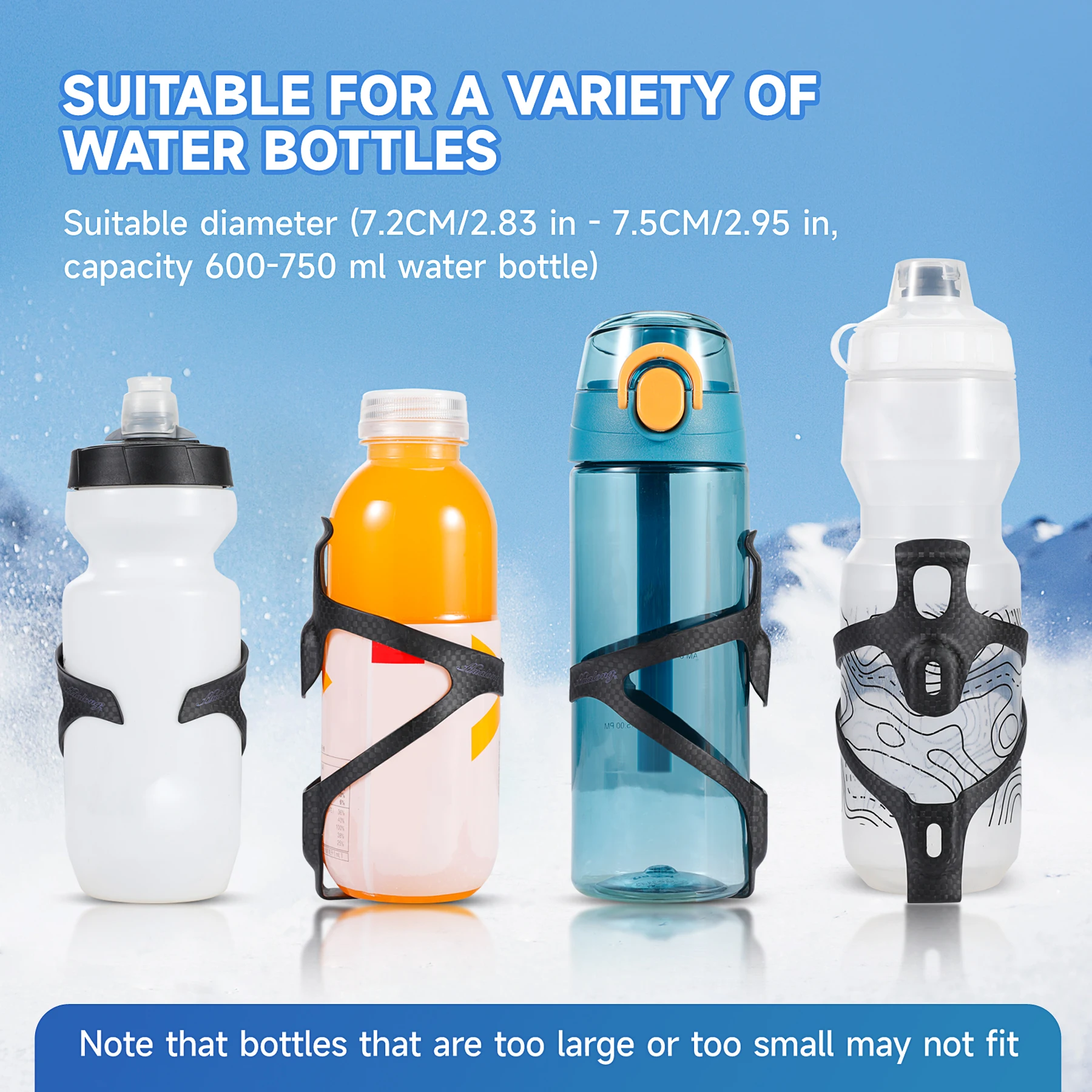 Bicycle Water Bottle Cage HUALONG Carbon Fiber Mountain Road Bike Water Bottle Holder Matte Black Weight (16&plusmn;2g)