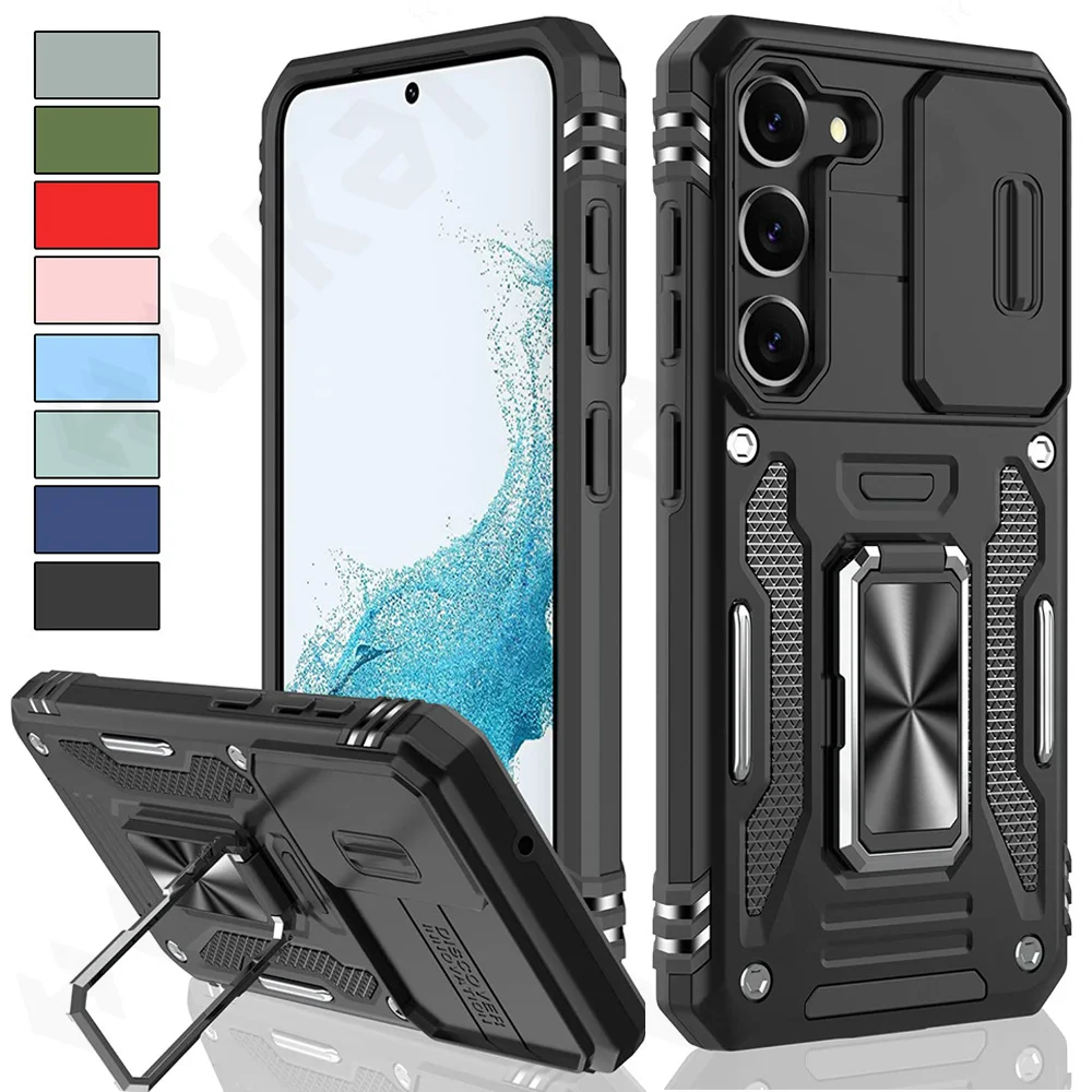 Case For Samsung S23 S22 S21 S20 Ultra Plus FE A54 A14 A34 A53 A13 A23 A33 4G 5G Ring Stand Armor Slide Camera Kickstand_voghion.com