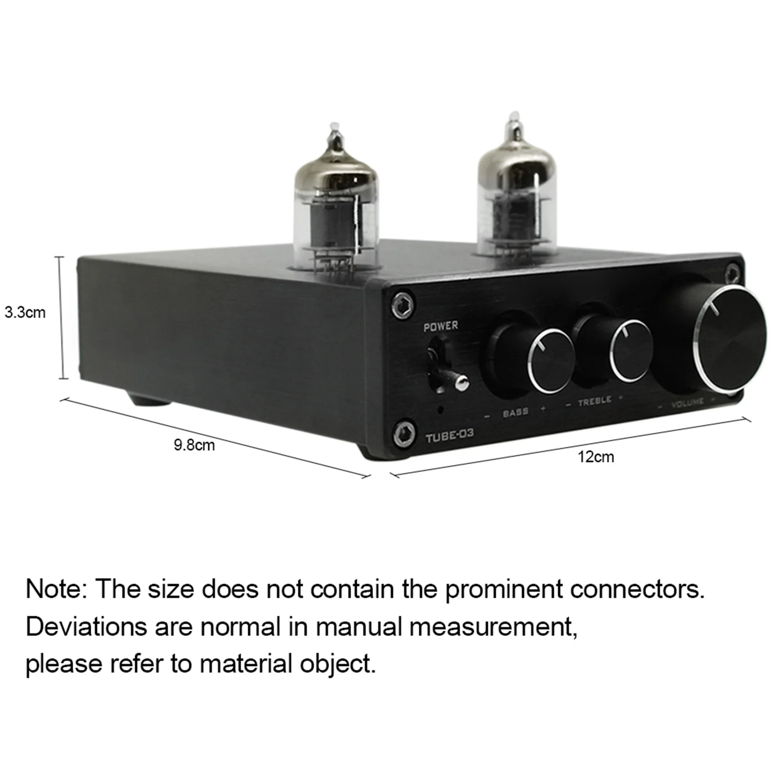 TUBE-03 Mini HiFi Audio Preamplifier 6K4 Vacuum Tube Amplifier Buffer Treble Bass Adjustment RCA Preamp Black EU Plug