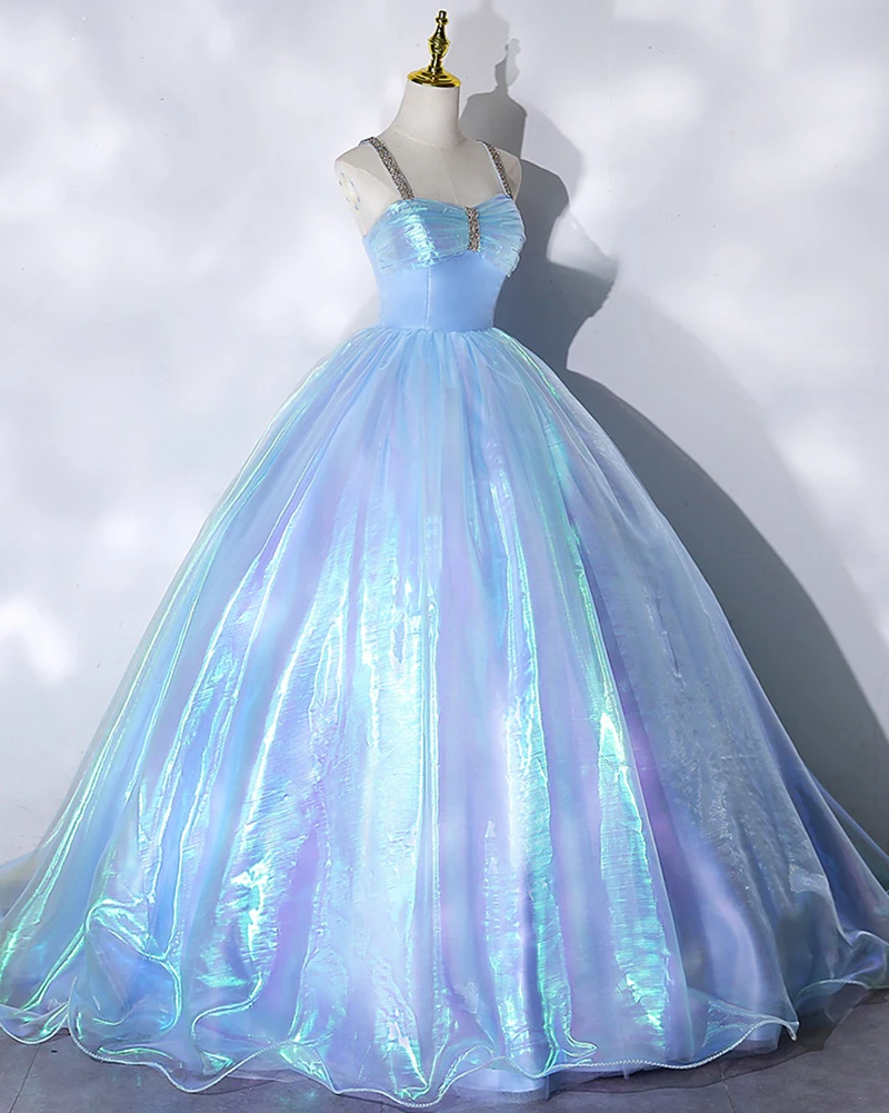 Sky Blue Sweetheart Ball Gowns Quinceanera Dress Beaded Prom Dresses Spaghetti Straps Sweet 15 16 Dress Graduation Evening Gowns