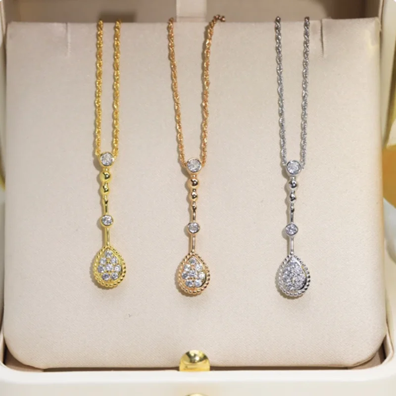 

S925 Sterling Silver Water Drop Zircon Pendant Necklace Luxury Jewelry High Quality Classic Brand