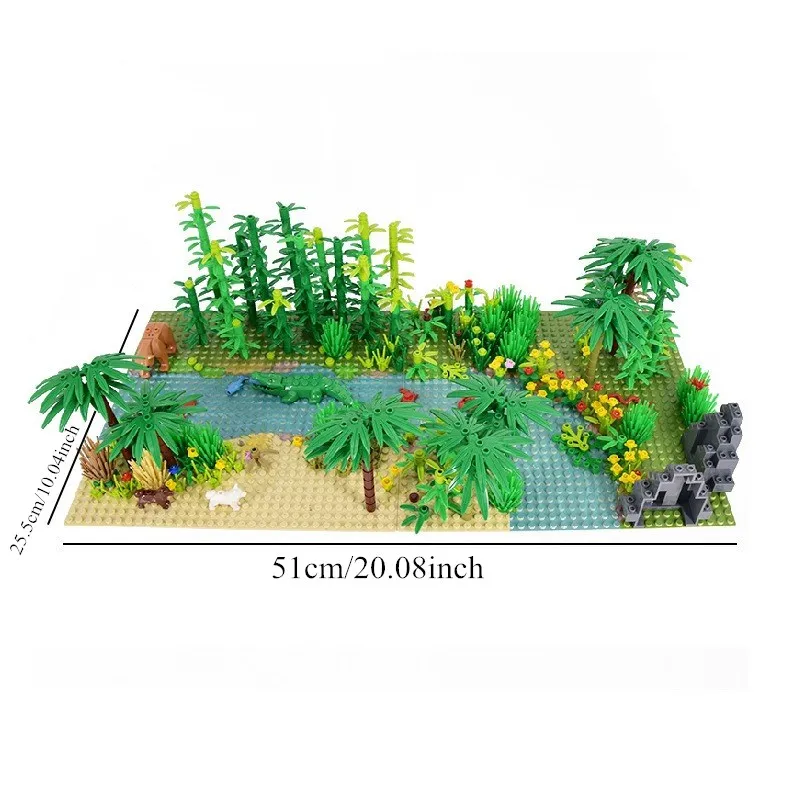 580pcs Build a Tropical Rainforest Scene with Classic Grain Base Plate Building Blocks Accessories Pack for Kids Children