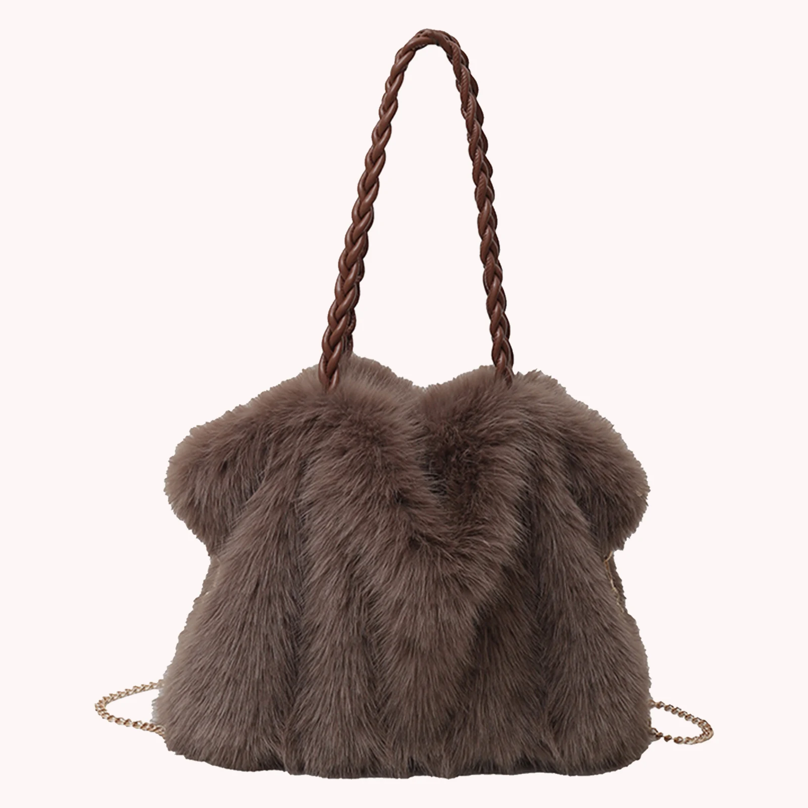 Women Girls Plush Solid Color Shoulder Bag with Detachable Strap Shoulder Crossbody Bag Fuzzy Tote Bag for School Work Daily Use