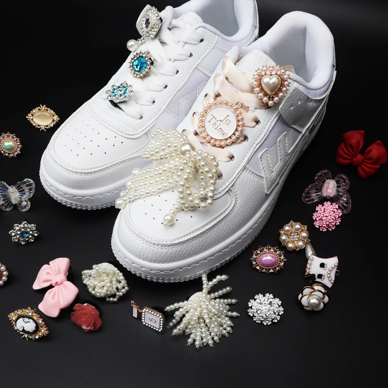 Shoe Charms for Sneakers Shoelaces Clips Buckle Decorations Rhinestones Pearl Gem Casual Flower Fashion Shoes Accessories 1 PCS