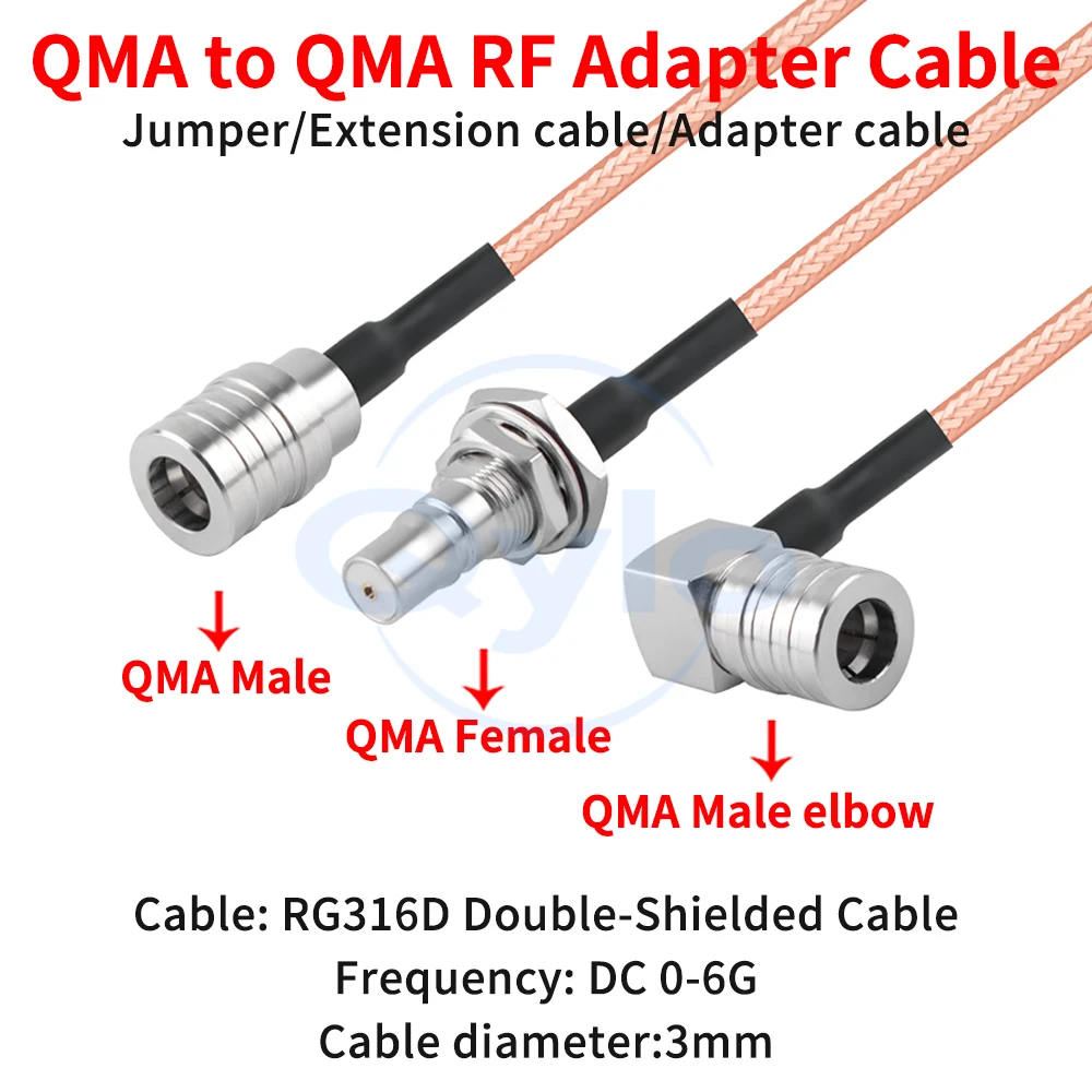 QMA-auf-QMA-Kabel, männlich/weiblich, abgewinkelte Anschlüsse, RG316D, braunes doppelt geschirmtes Kabel, 0–6 GHz, QMA-auf-QMA-HF-Adapterkabel (1 Stück)