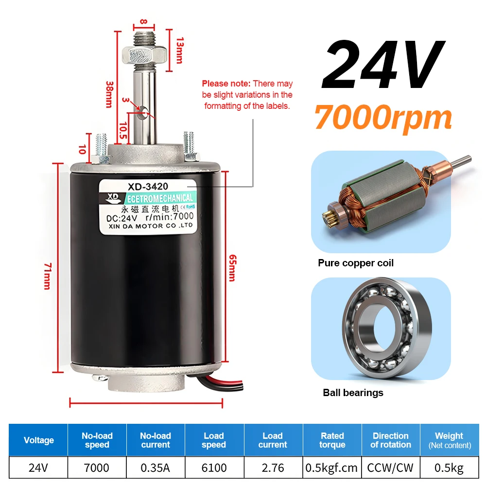 Permanent Magnet High Speed DC Motor 30W 12V 24V Threaded Shaft Motor for DIY Ro