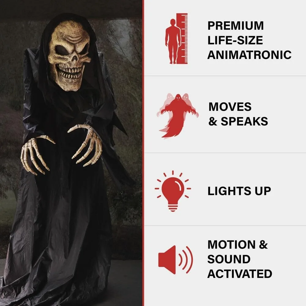 Halloween Haunted Hill Farm Soul Sucker Demon Reaper with Child By Tekky, Motion-Activated Talking,Halloween Decorations
