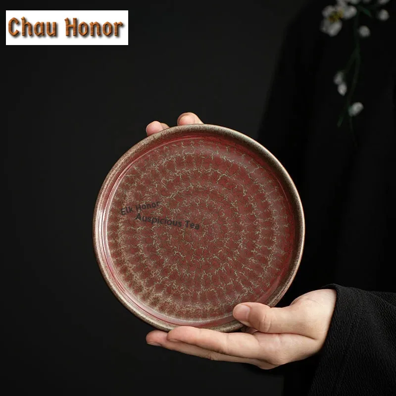 Creative Garnet Red Ceramic Pot Bearing Plate Hammer Pattern Dry Bubble Tray Teapot Holder Tea Table Fruit Plate Kung Fu Teaset
