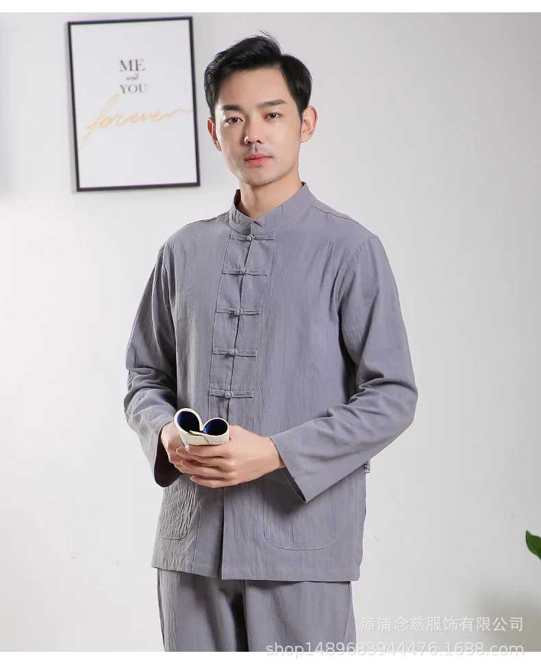 Unisex Chinese Stand-up Cotton Women Collar Hanfu Shirt And Pants Summer New Casual Men Kung Fu Traditional Tang Suit