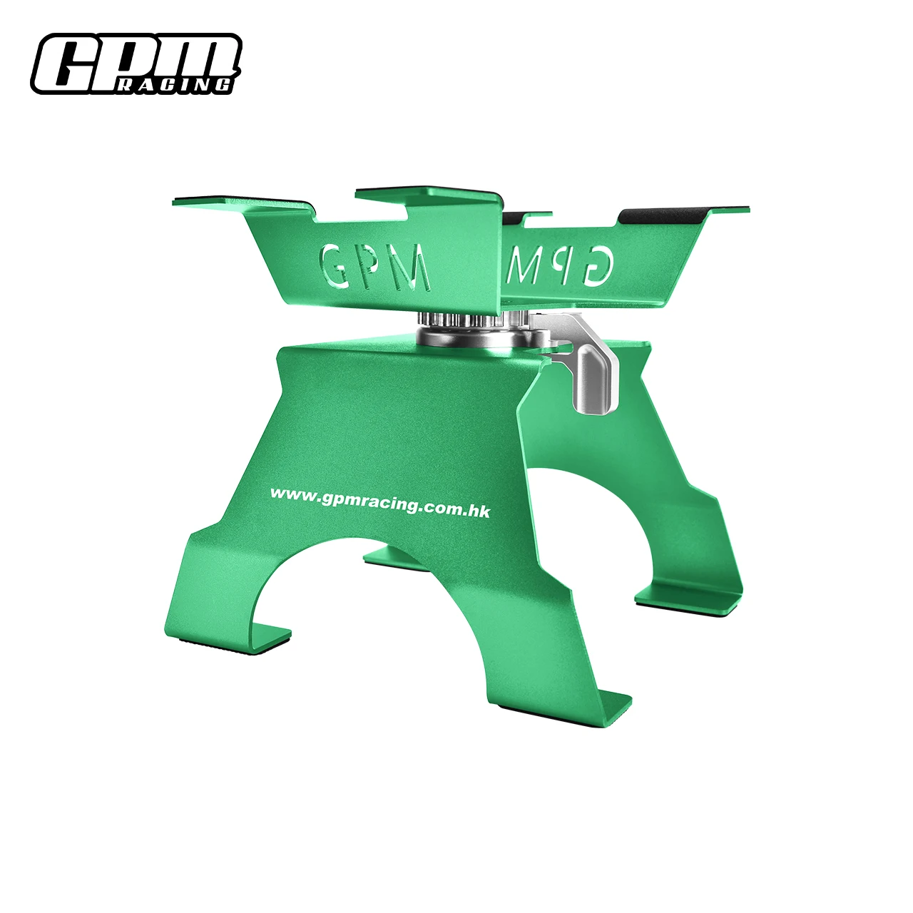 Support de voiture RC GPM en aluminium pour 1/10, quatre couleurs alignées pour comparer.
