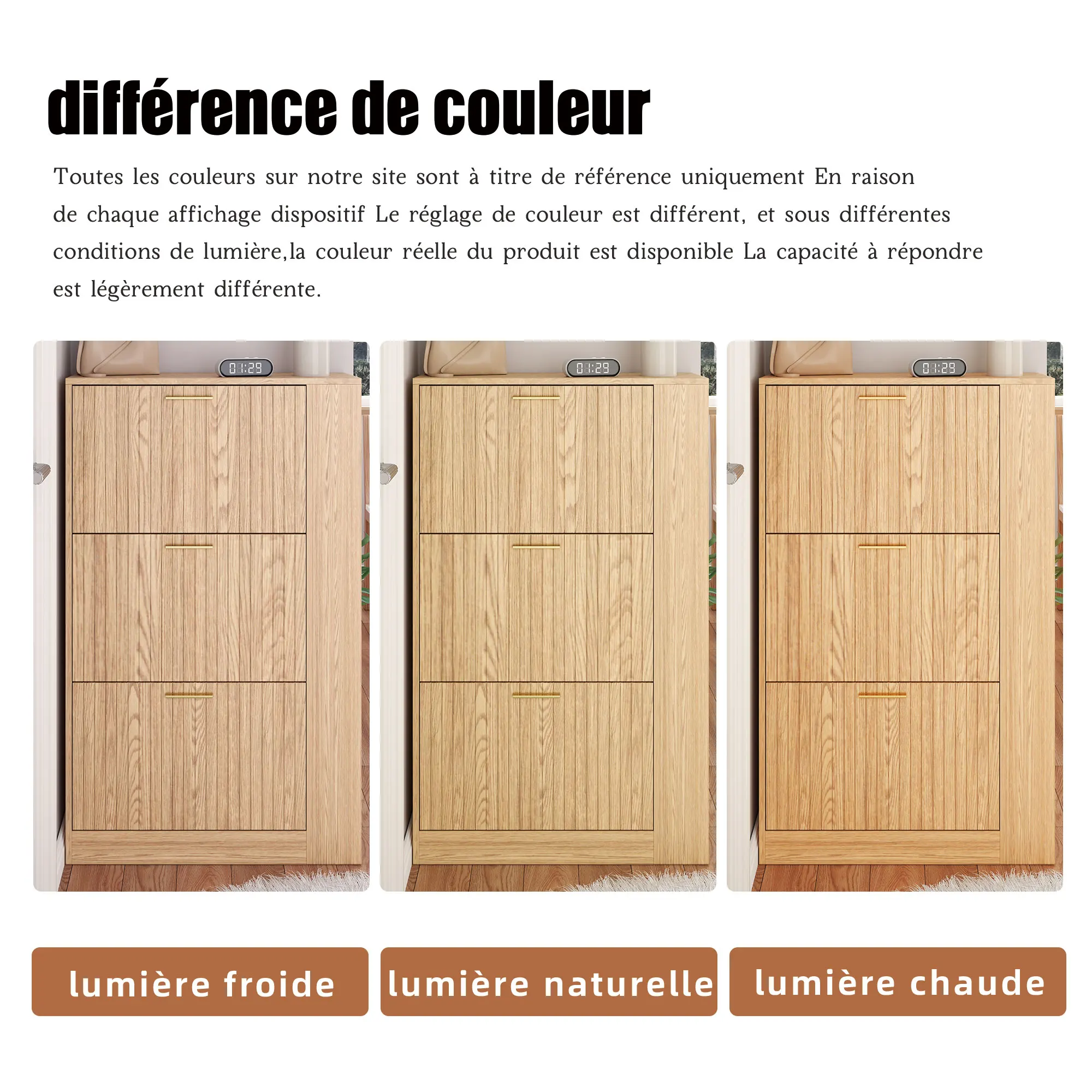 Moderner, minimalistischer Schuhschrank aus Holz, dreitüriges Design, großes Fassungsvermögen, offene Regale, stilvoll und praktisch – Detail 17