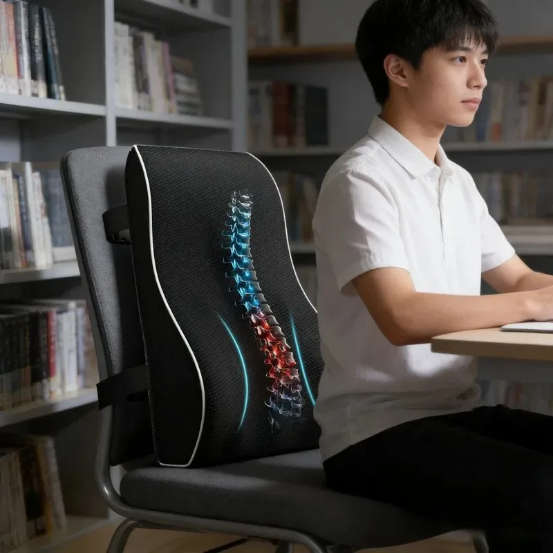 느린 리바운드 메모리폼 요추 쿠션 (사무실/차량 시트 등받이 지지, 통증 완화)..
