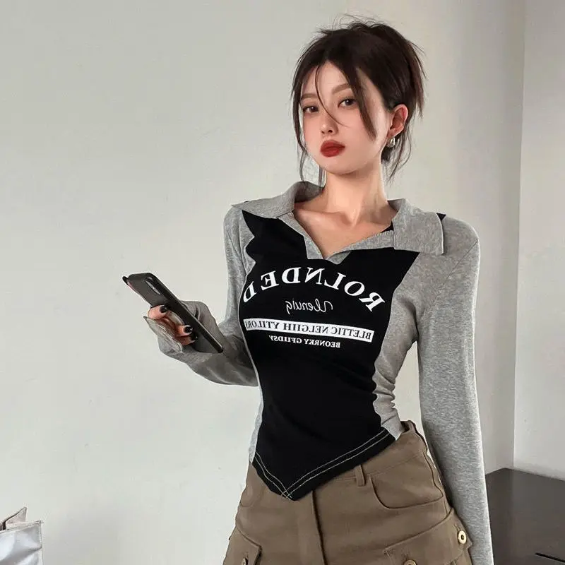 

HOUZHOU Vintage Y2k Tshirts Women Harajuku Long Sleeve Kpop Tees Slim Irregular Aesthetic Top Korean Fashion Streetwear T-shirts