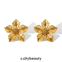Trendy Golden Flower Earrings for Women Waterproof Stainless Steel Stylish Ear Accessories on Instagram 1