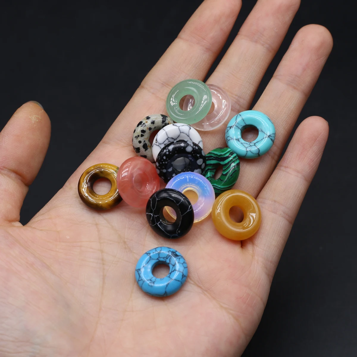 

Natural Stone Big Hole Bead Round Shape Energy Stone Loose Beads for Making DIY Jewelry Necklace Bracelet Accessories 15x15mm