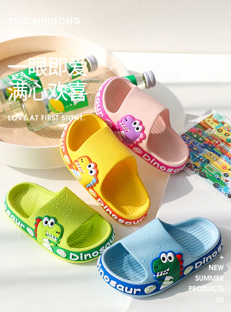 2022 New Cartoon Animal Children Slippers Summer Boys Home Non-slip Bathroom Girls Soft Dinosaur Outdoor Beach Sandals Slippers children's shoes for sale